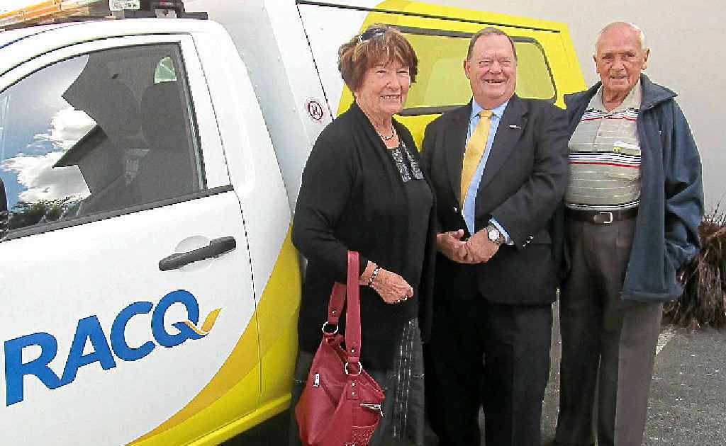 RACQ president Geoff Leddy (centre) with two of Gympie’s longest standing members, Alison Ahern and Michael Rasmussen. RACQ president Geoff Leddy (centre) with two of Gympie’s longest standing members, Alison Ahern and Michael Rasmussen.